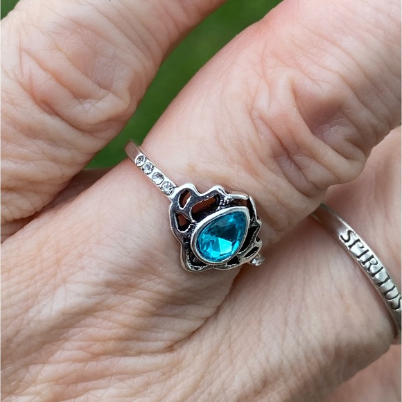 Lotus ring blue zircon silver plated with crystal accent sz 7 - Picture 5 of 8